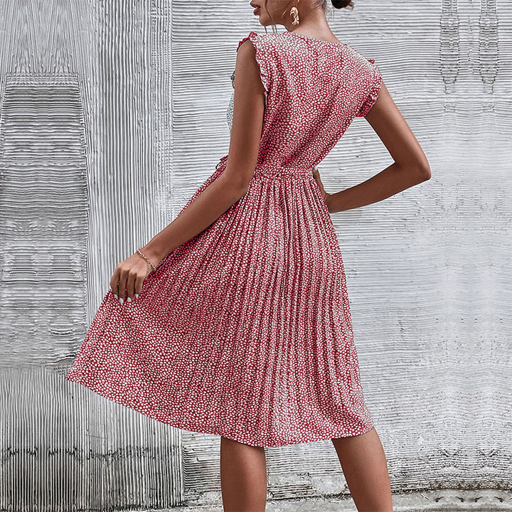 Pleated dress for ladies with waist belt Lune London