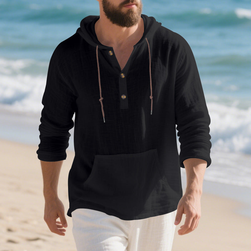 Men's casual hoodie with button placket and practical kangaroo pocket Chic and style