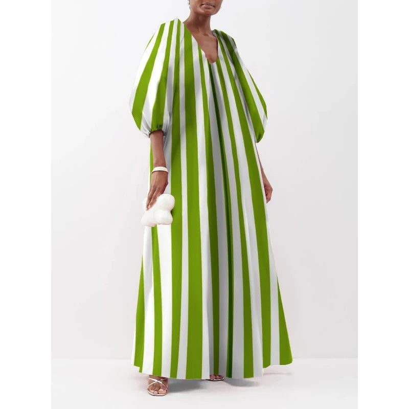 Striped maxi dress for women with puff sleeves Lune London