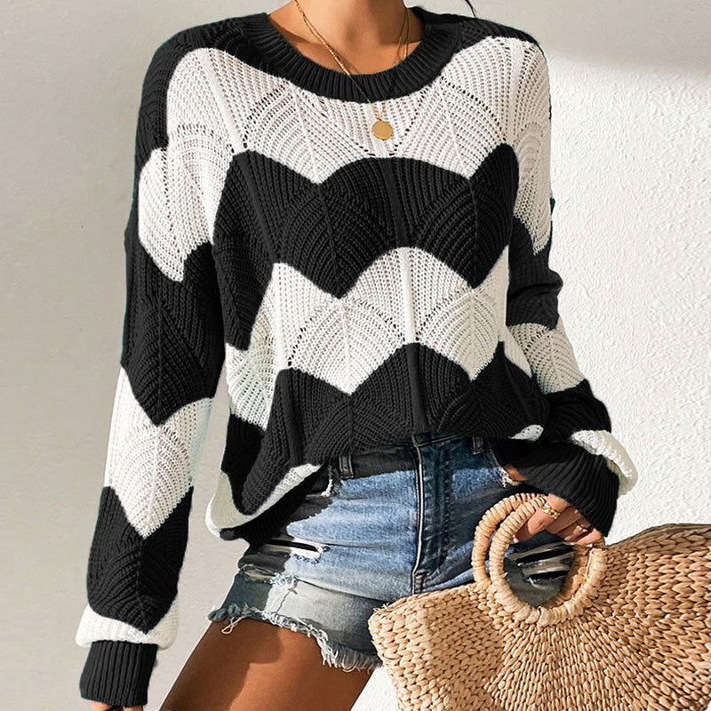 Pull en tricot pour femmes avec motif ondulé et coupe ample Chic & Stil