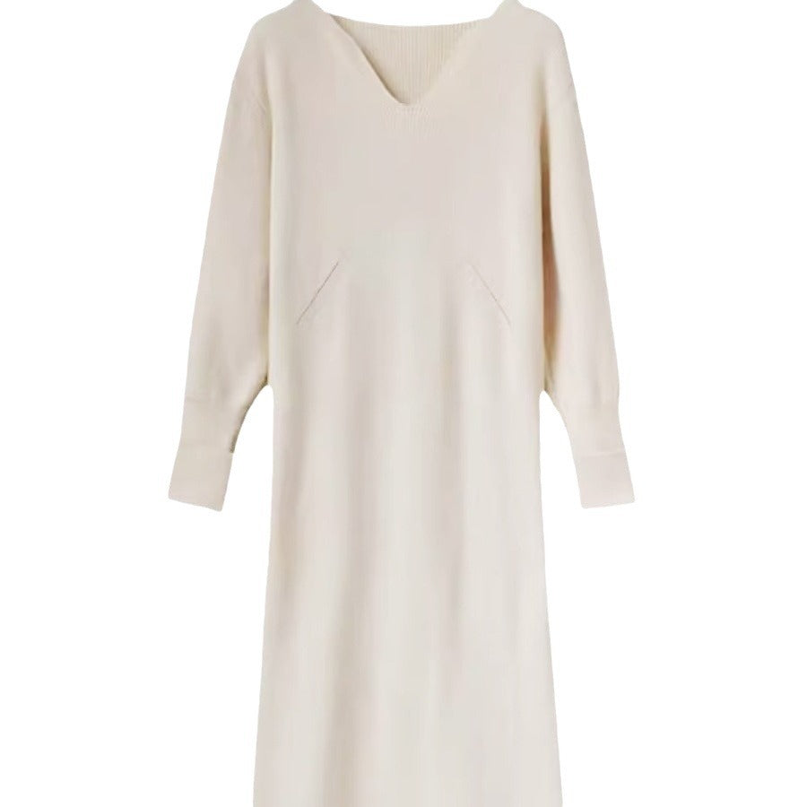 Knit dress for women with deep V-neck and specially designed structure Lune London