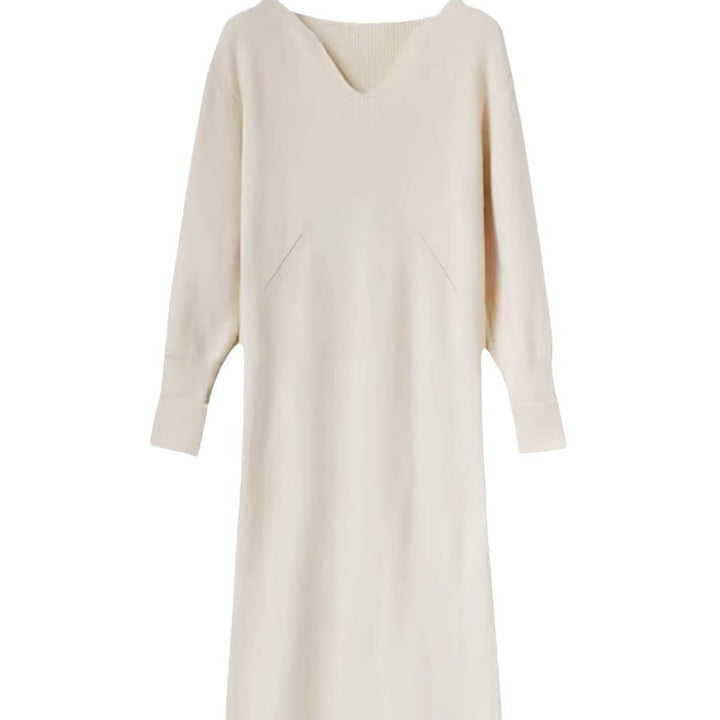 Knit dress for women with deep V-neck and specially designed structure Lune London