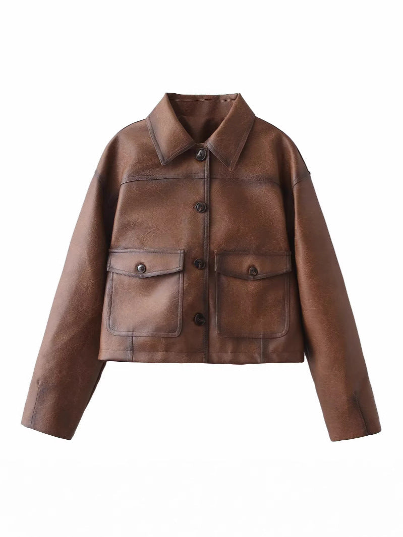 Short faux leather jacket for women with quilted design and practical flap pockets Lune London