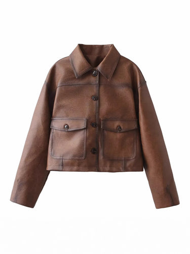 Short faux leather jacket for women with quilted design and practical flap pockets Lune London
