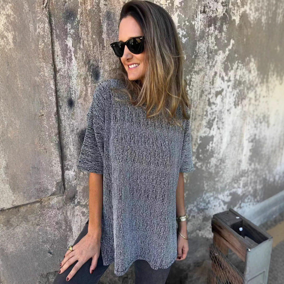 Women's Oversized T-Shirt with Glitter Stones and Casual Cut Lune London