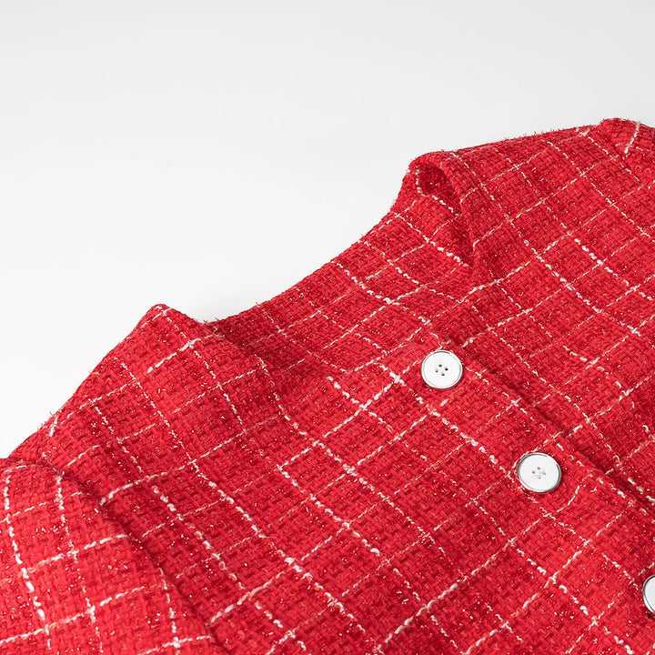 Short women's jacket with classic check pattern and decorative buttons Lune London
