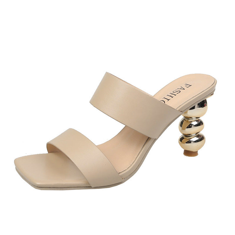 Women's Elegant Sandals with Curved Heel and Double Strap Lune London