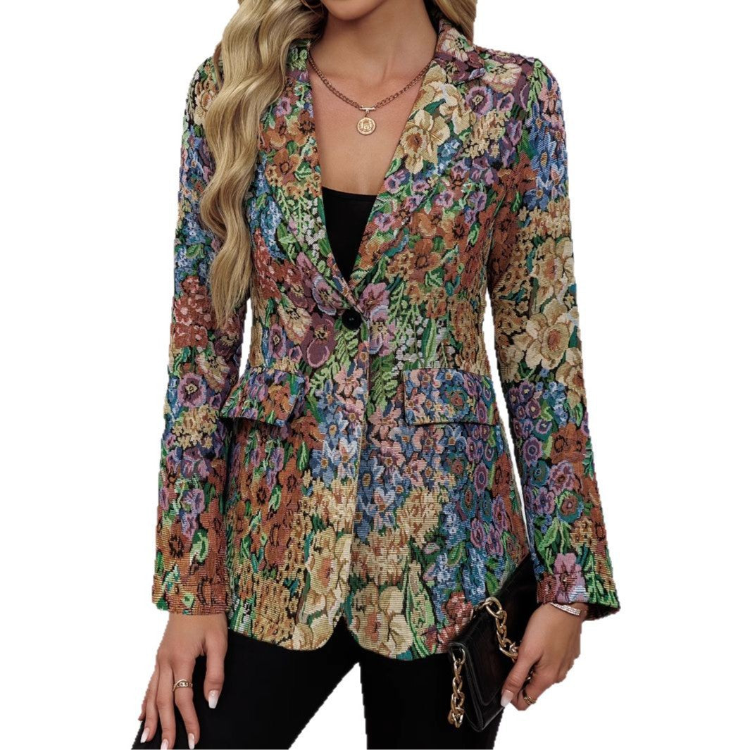 Blazer jacket for women with floral pattern and elegant details Lune London