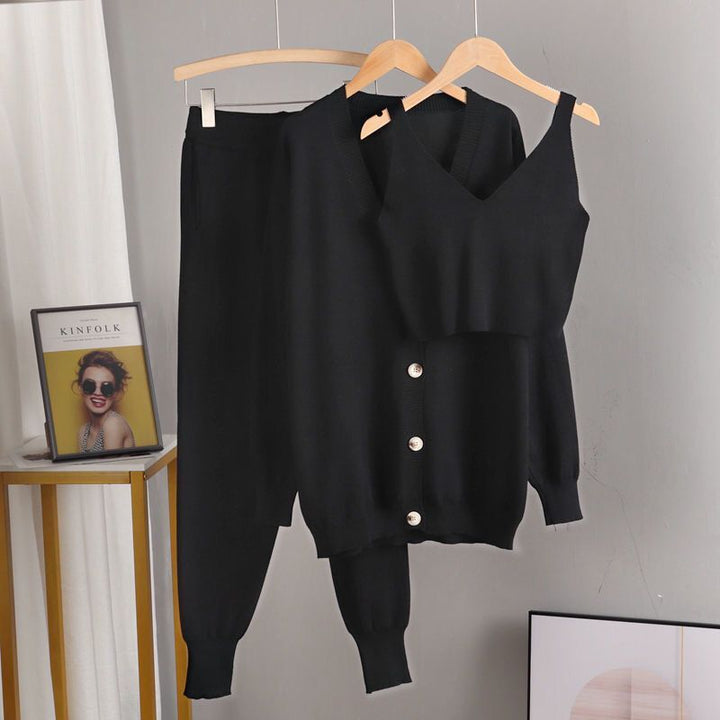 Elegant knitted women's outfit with chic button details
