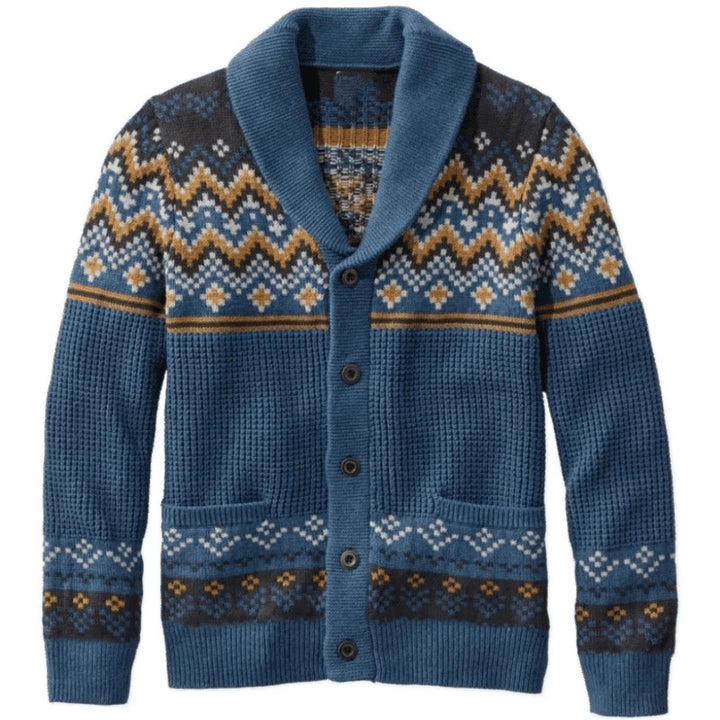 Men's knit jacket with traditional Norwegian pattern and large pockets Lune London