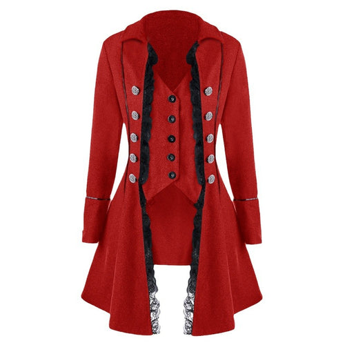 Ladies elegant traditional coat with delicate lace inserts and refined button details Lune Londonl