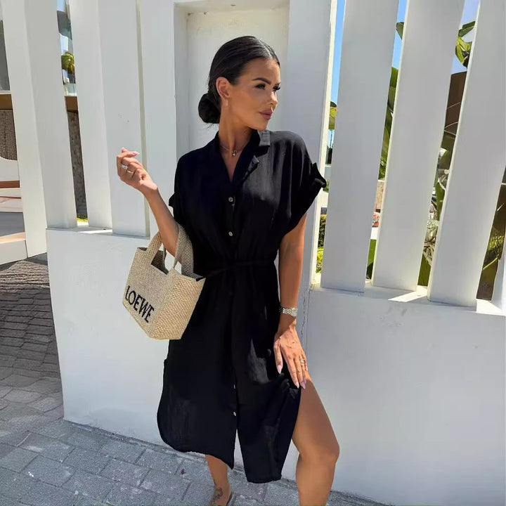 Relaxed button-up shirt dress for women with tie belt Lune London