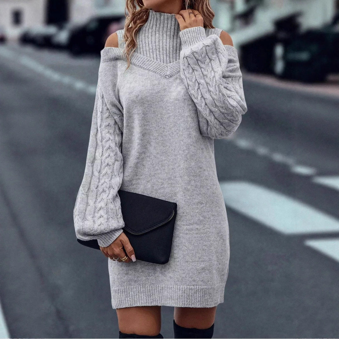 Knit dress for women with off-shoulder design and complex twisted pattern structure Lune Londonl