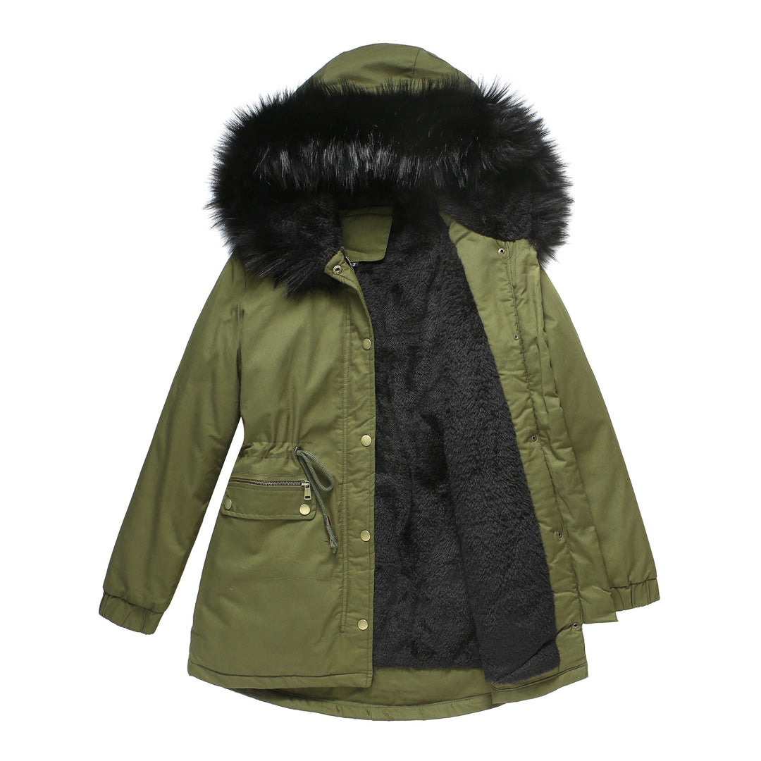 Women's insulated parka with removable faux fur collar and adjustable drawstring waist Lune London