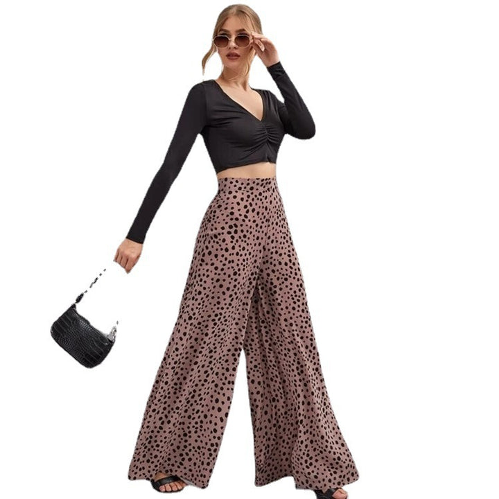 Wide-leg pants for women with a trendy polka dot pattern and high waist Lune London