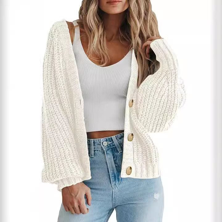 Thick knit cardigan for women with button details and loose fit Lune London