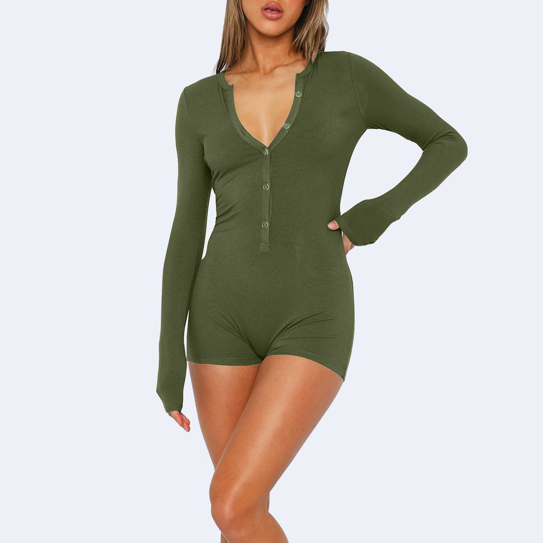 Women's Long Sleeve Bodysuit with Button Placket Lune London