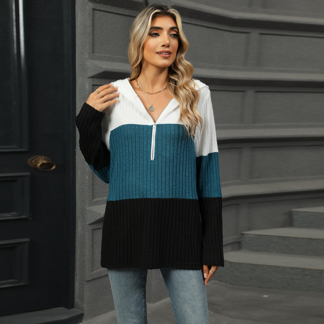 Ladies Casual Sweater with High Collar and Contrasting Stripes Lune London