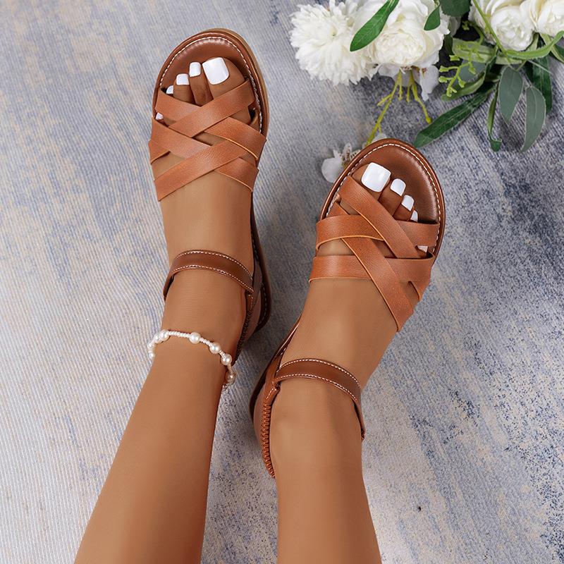 High-quality leather strappy sandals for women with an elastic strap Lune London