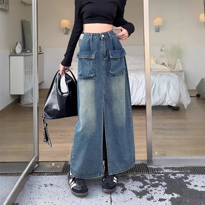 Jupe en denim longue pour femme avec poches généreuses Chic & Stil