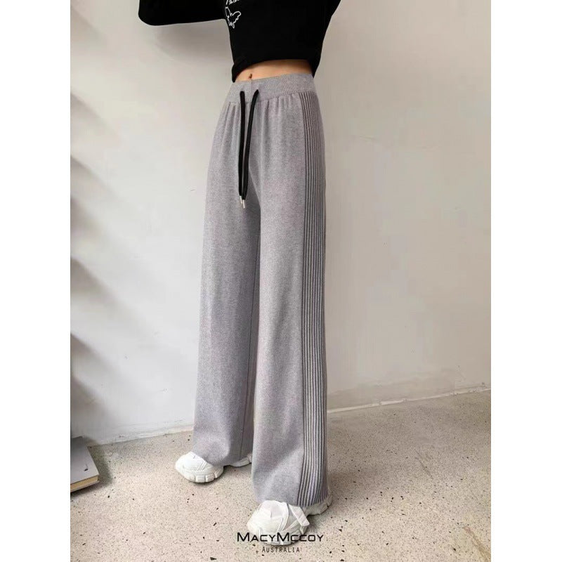 Pantalons de loisirs taille haute pour femmes avec coupe large et texture côtelée Chic & Stil