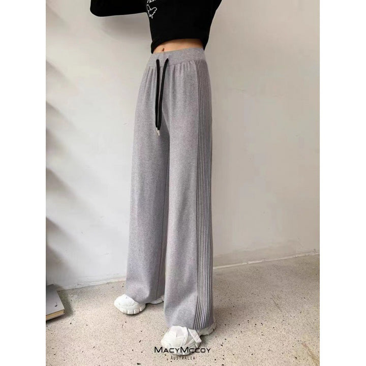 Pantalons de loisirs taille haute pour femmes avec coupe large et texture côtelée Chic & Stil