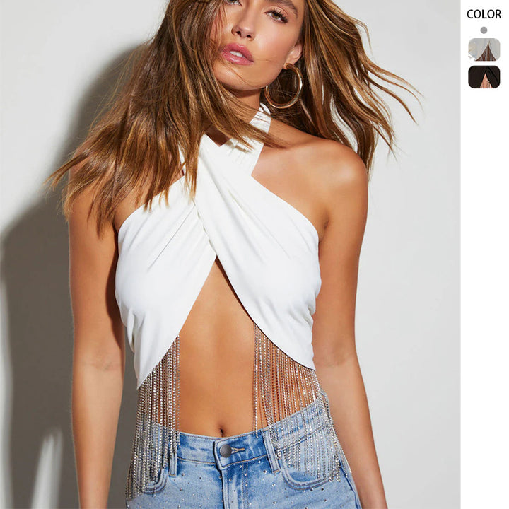 Top court femme avec des détails en strass scintillants Chic & Stil