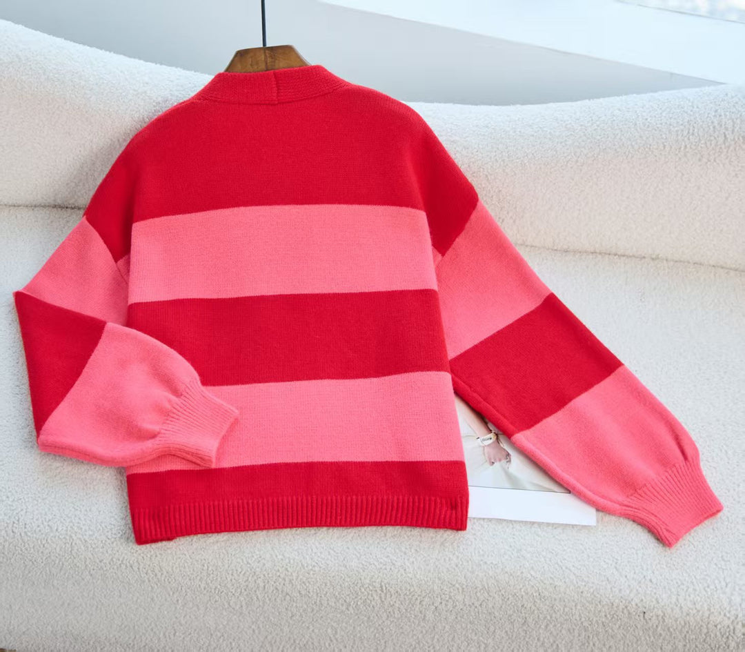 Ladies trendy knit cardigan with wide stripes and relaxed fit Lune London