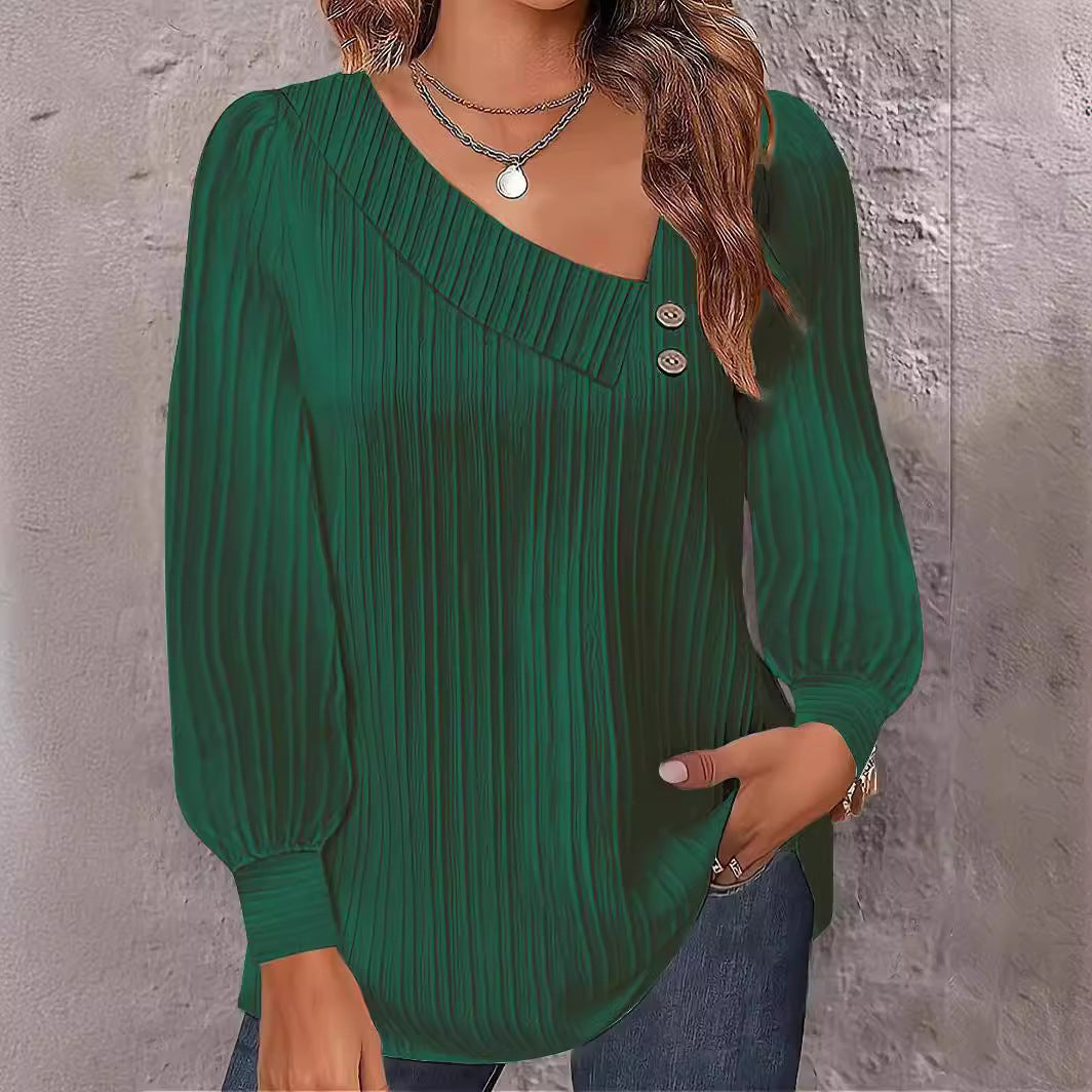 Ladies Elegant top with textured ribbed design and chic button details