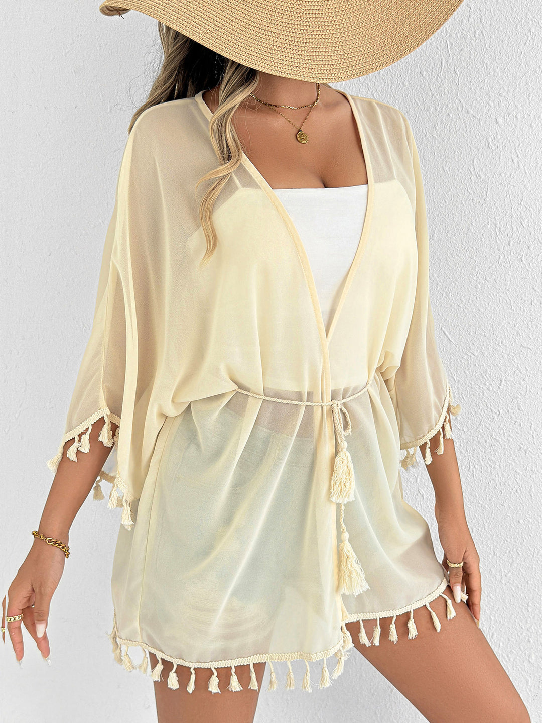 Ladies Light Fringes-Border Beach-Kimono Lune London