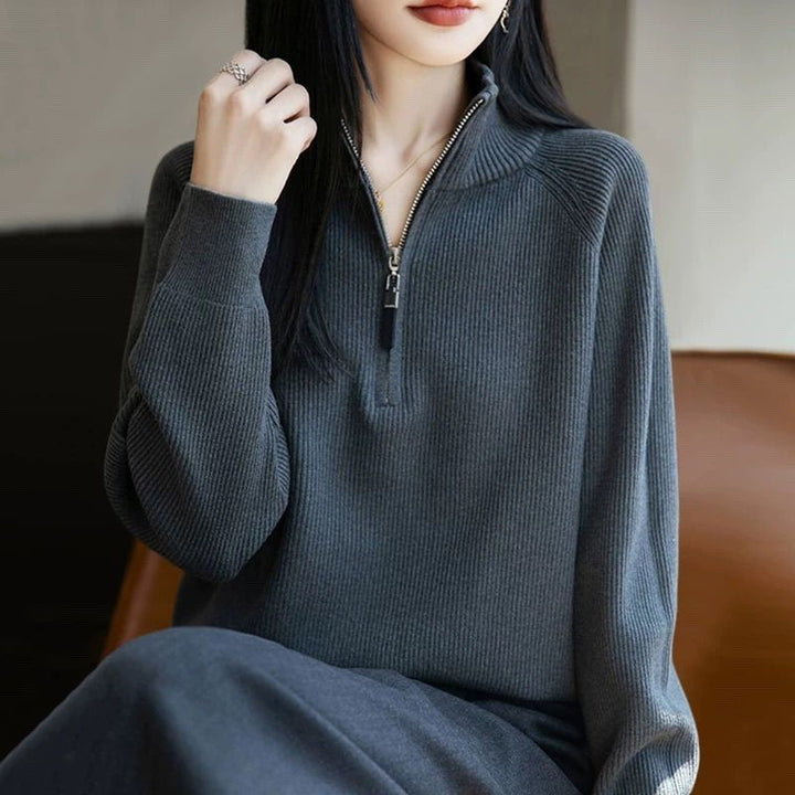 Pull tendance féminin avec col haut et fermeture éclair Chic & Stil