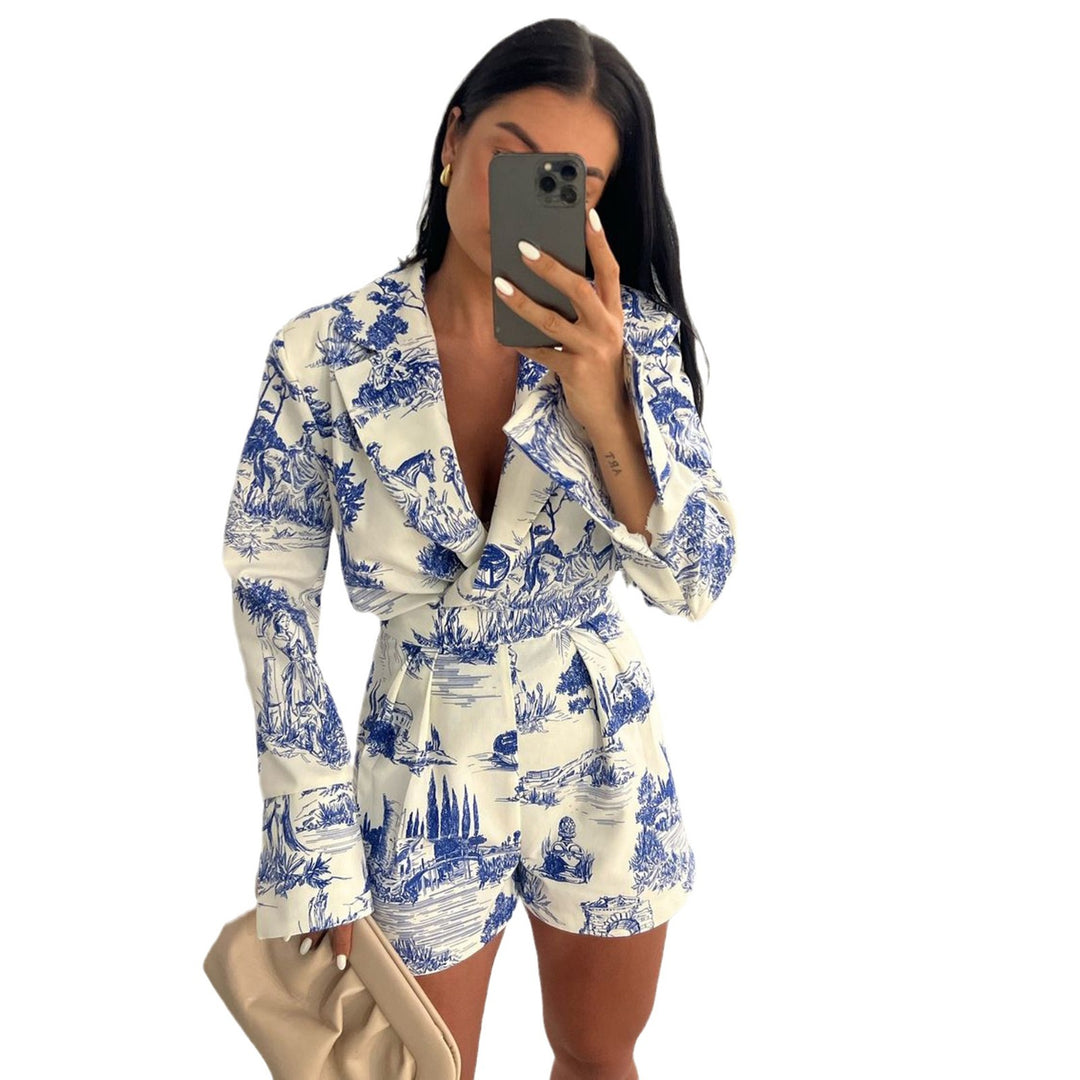 Ladies Chiffon Jumpsuit with botanical pattern and fitted cut Lune London