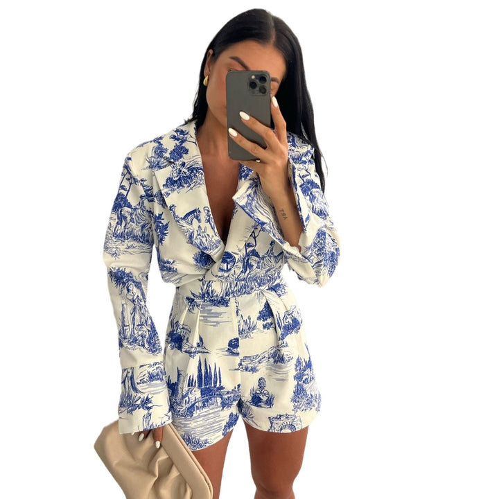 Ladies Chiffon Jumpsuit with botanical pattern and fitted cut Lune London