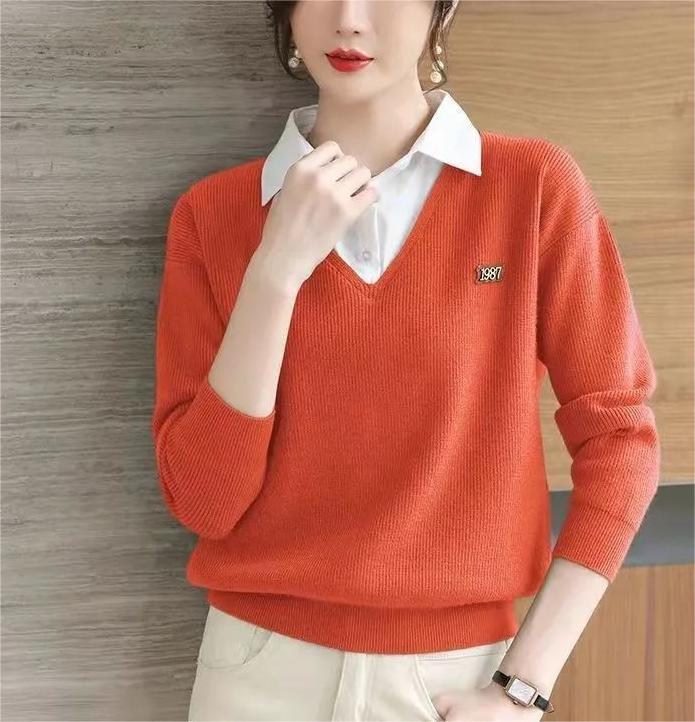 Pull élégant pour femmes en V avec col chemise Chic & Stil