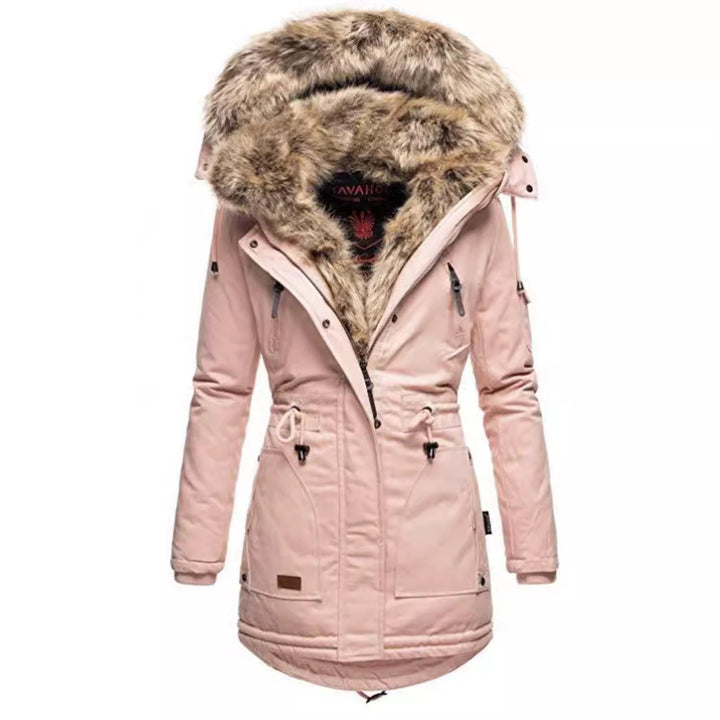 Parka women lined with removable faux fur collar and practical zippered pockets Lune London