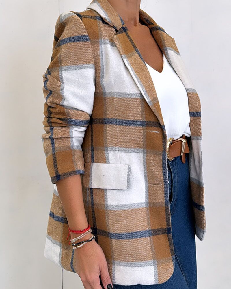 Checked blazer jacket for women in soft material with stylish elegant details Lune London