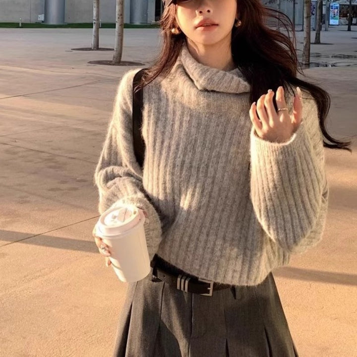 Pull femme en tricot texturé avec col roulé Chic & Stil