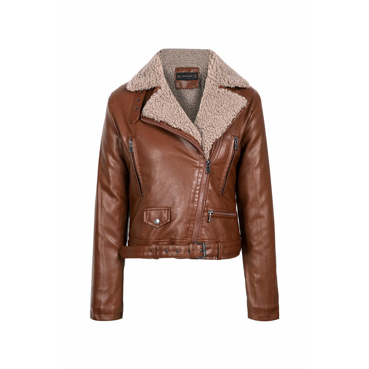 Stylish sheepskin biker jacket for ladies with double zip closure and adjustable belt Lune London