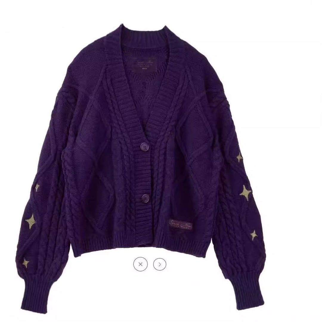 Ladies chunky knit cardigan with decorative stars Lune London
