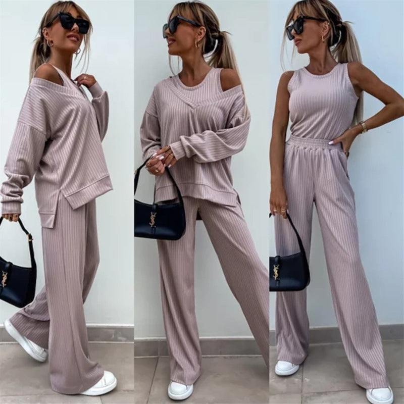 Lune London women's ribbed knit casual set with asymmetrical cutouts