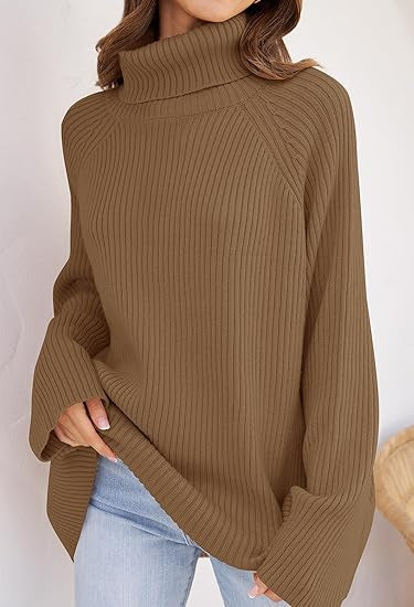 Ladies fine knit cashmere sweater with high collar and loose fit Lune London