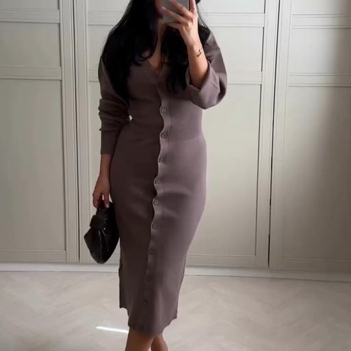 Long sleeve women's dress with button detail Lune London