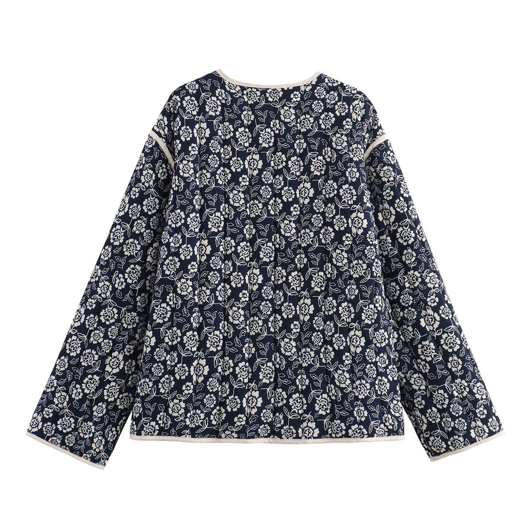 Quilted women's jacket with floral design and practical pockets Lune London
