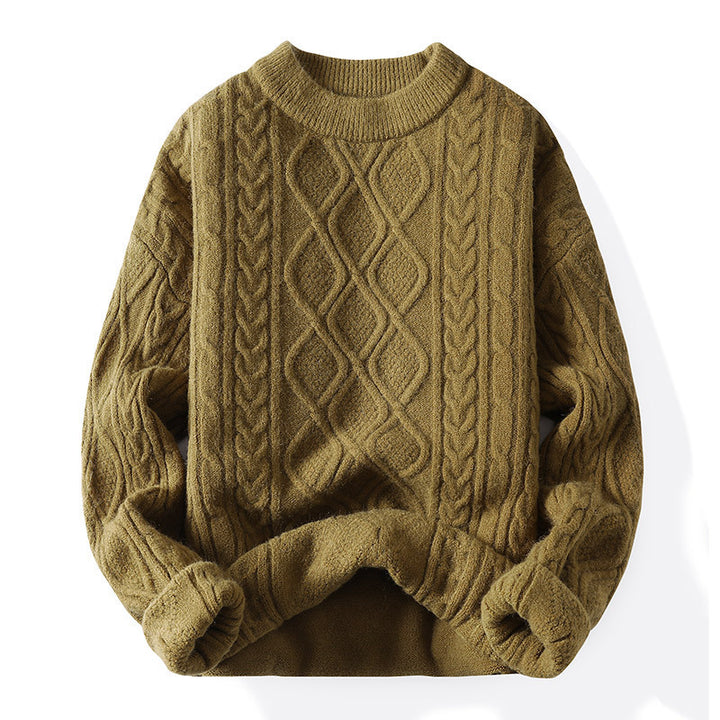 Thick knit pullover for women with a contemporary cable pattern and a classic round neck Lune London