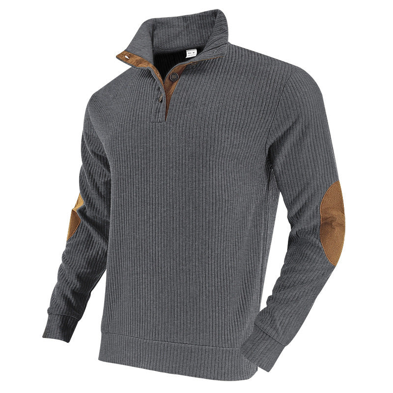 Knitted sweater for men with modern high collar and contrasting leather details Lune London