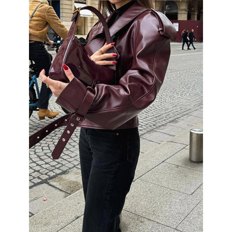 Faux leather jacket for women with voluminous sleeves Lune London