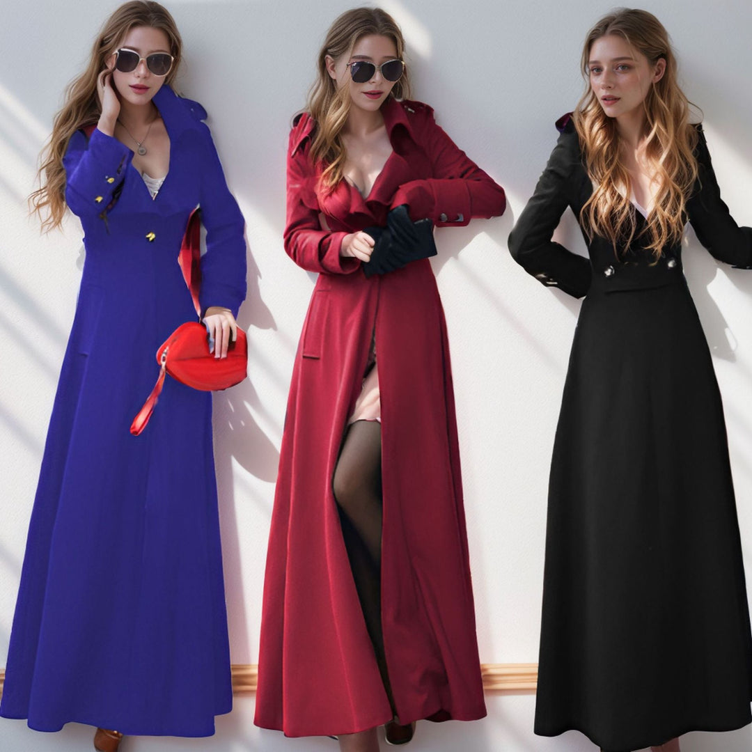 Lune London | Ladies Elegant Long Coat with Classic Lapels and Modern Accents