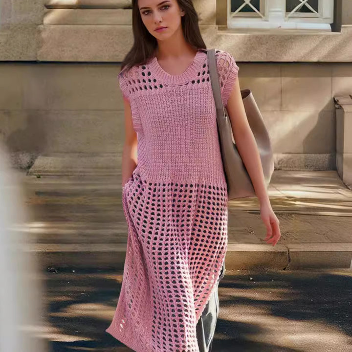 Airy knit dress for ladies with decorative perforated pattern Lune London