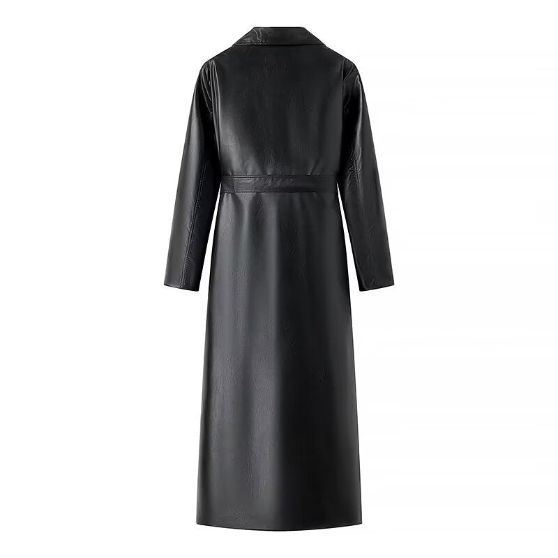 Elegant faux leather trench coat for women with belt Lune London