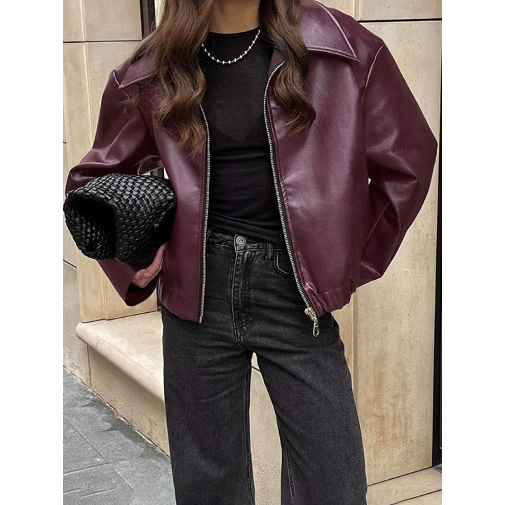 Women's faux leather jacket with oversized cut and classic collar Lune London